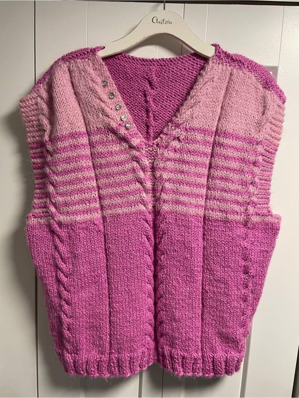 Vintage Handmade Cable Knit Sweater Vest Bubblegum Pink Plus Size Oversized